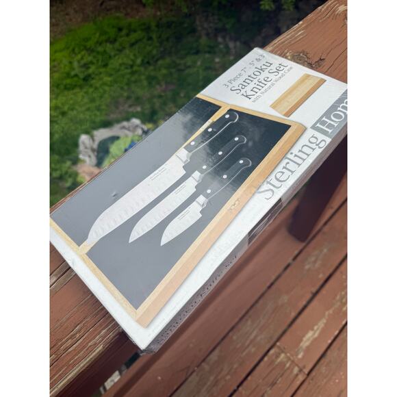 Sterling Home 3 Piece Santoku Knife Set with Natural Wood Case - Picture 2 of 9